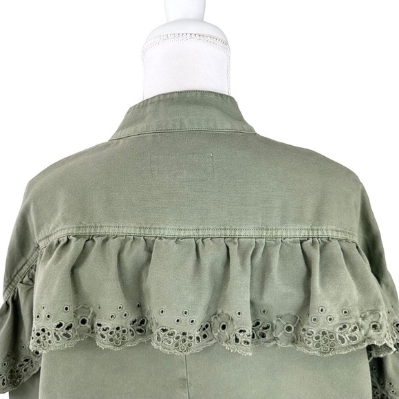 The Great eyelet army utility military jacket ruffle cropped olive green XS/0 - Picture 7 of 16